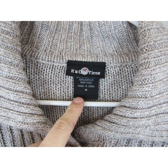 It's Our Time Medium Cable Knit Cardigan Collared Open Front Oatmeal Sweater - Picture 6 of 7